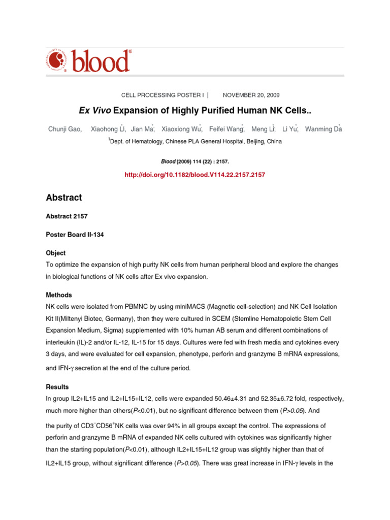 Ex Vivo Expansion of Highly Purified Human NK Cells | PDF | Natural ...