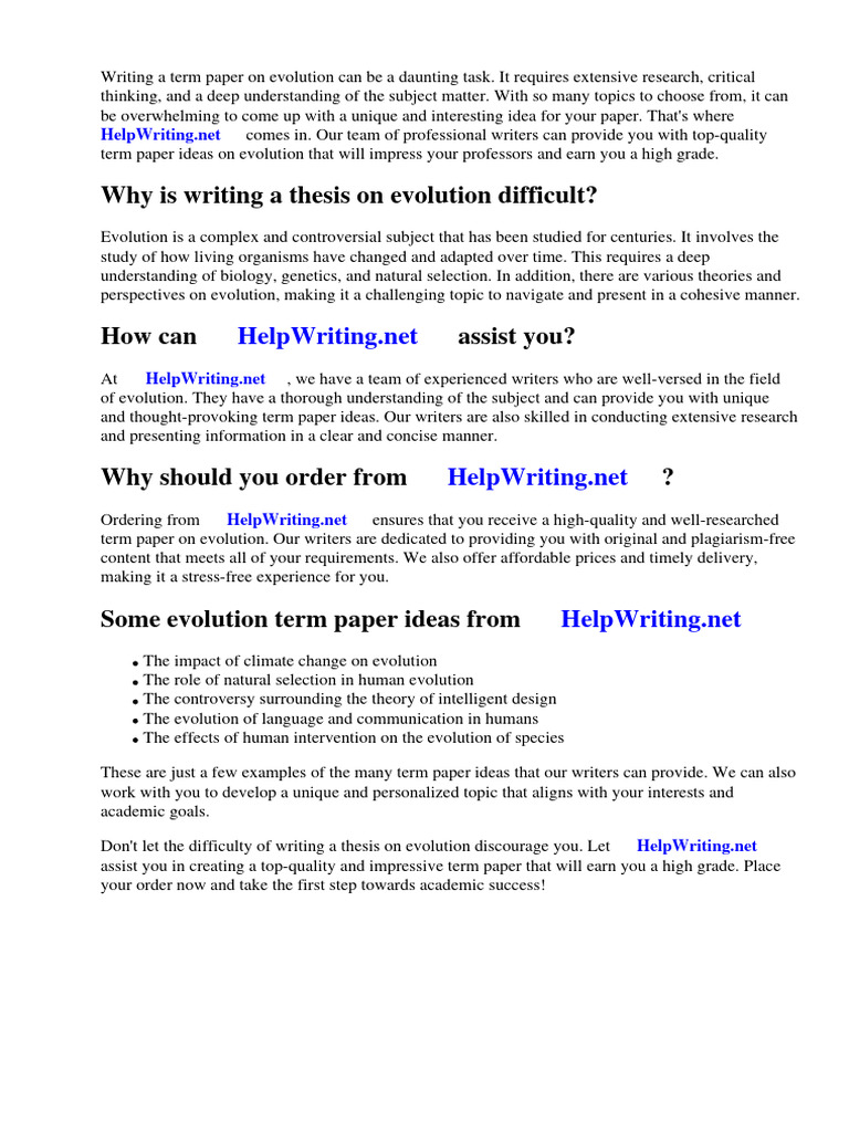 Evolution Term Paper Ideas Guide | PDF | Evolution | Charles Darwin