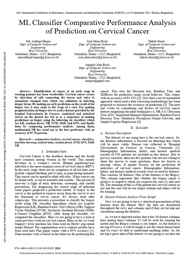 Cervical Cancer Prediction Analysis | PDF | Support Vector Machine ...