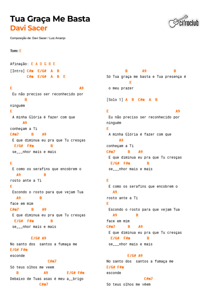 Cifra Club Davi Sacer Tua Graça Me Basta Pdf
