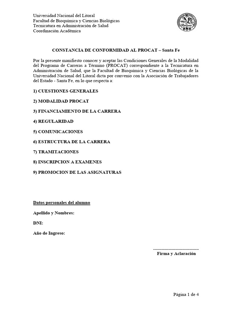 Conformidad Del PROCAT | PDF