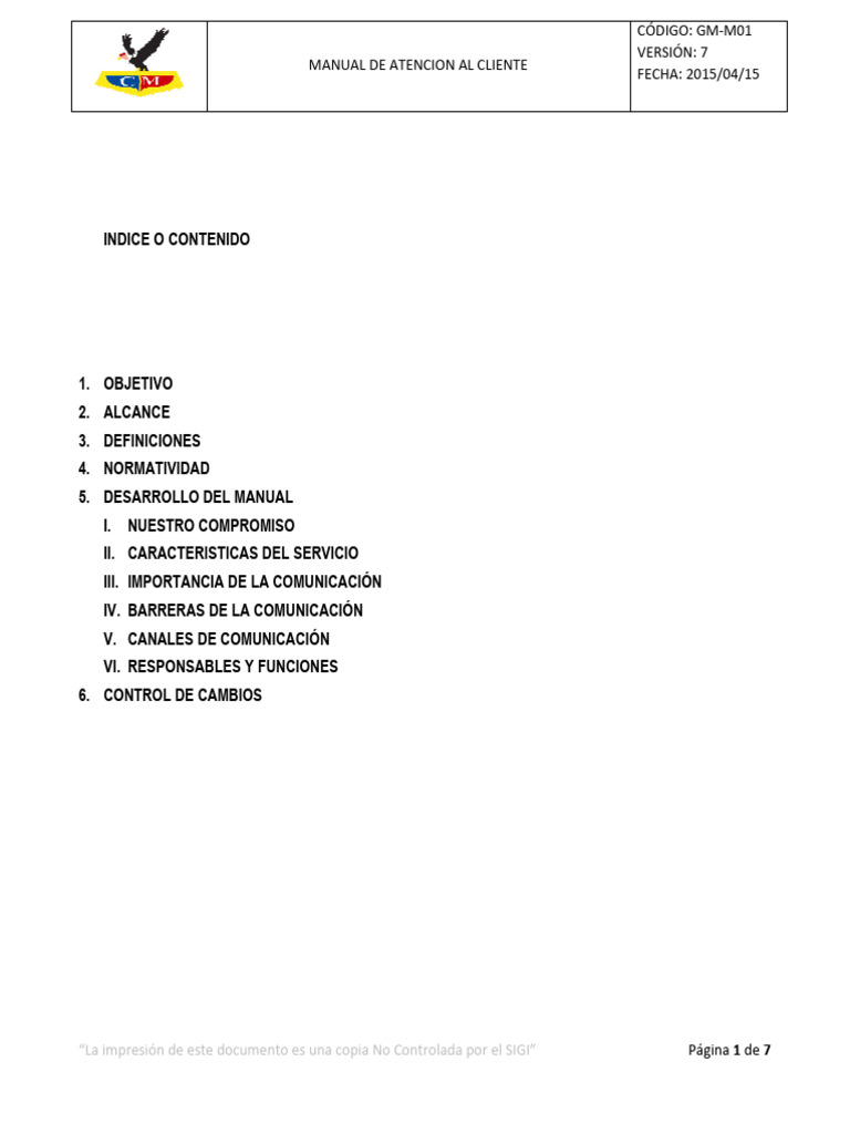 Manual de Atención al Cliente GM-M01 | PDF | Calidad (comercial ...