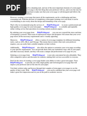 Samples of Term Paper Cover Page