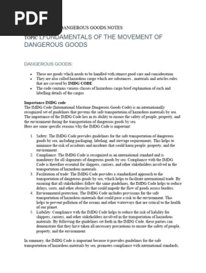 DANGEROUS GOODS NOTES