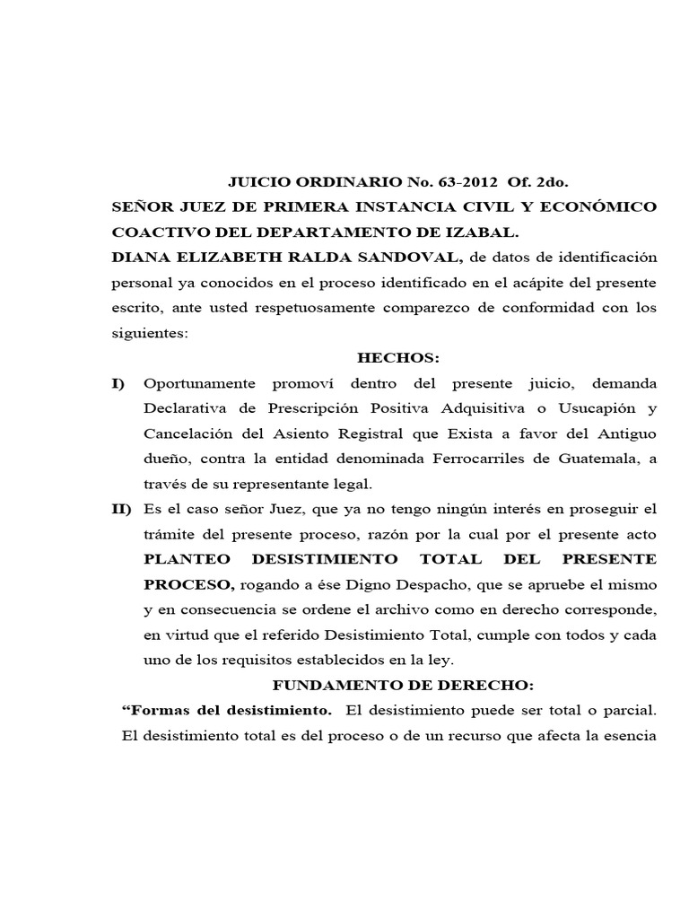 Desistimiento en Juicio Ordinario | PDF | Justicia | Crimen y violencia