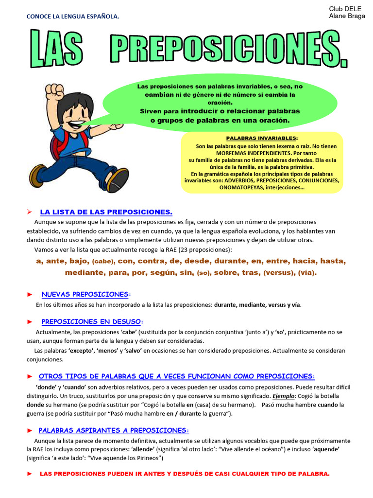 Guía de Preposiciones en Español | PDF | Preposición y Postposición ...