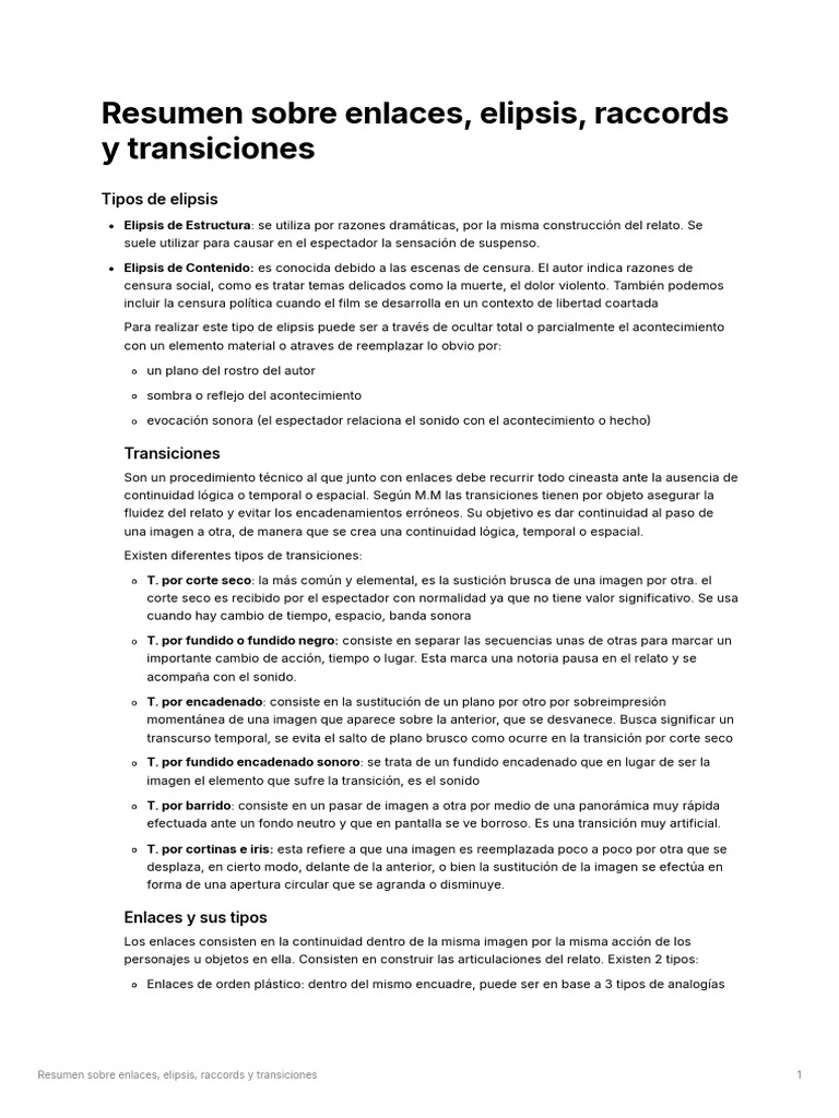 Enlaces, Elipsis y Transiciones en Cine | PDF | Pensamiento