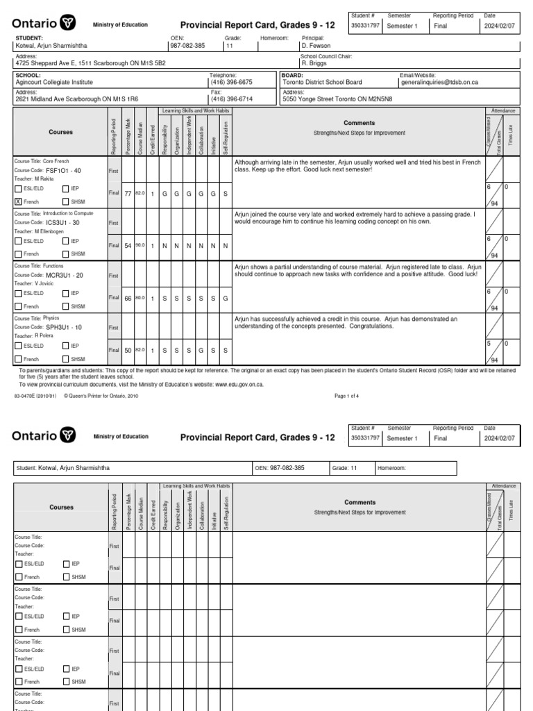 Ontario High School Report Card | PDF | Goal | Behavior Modification