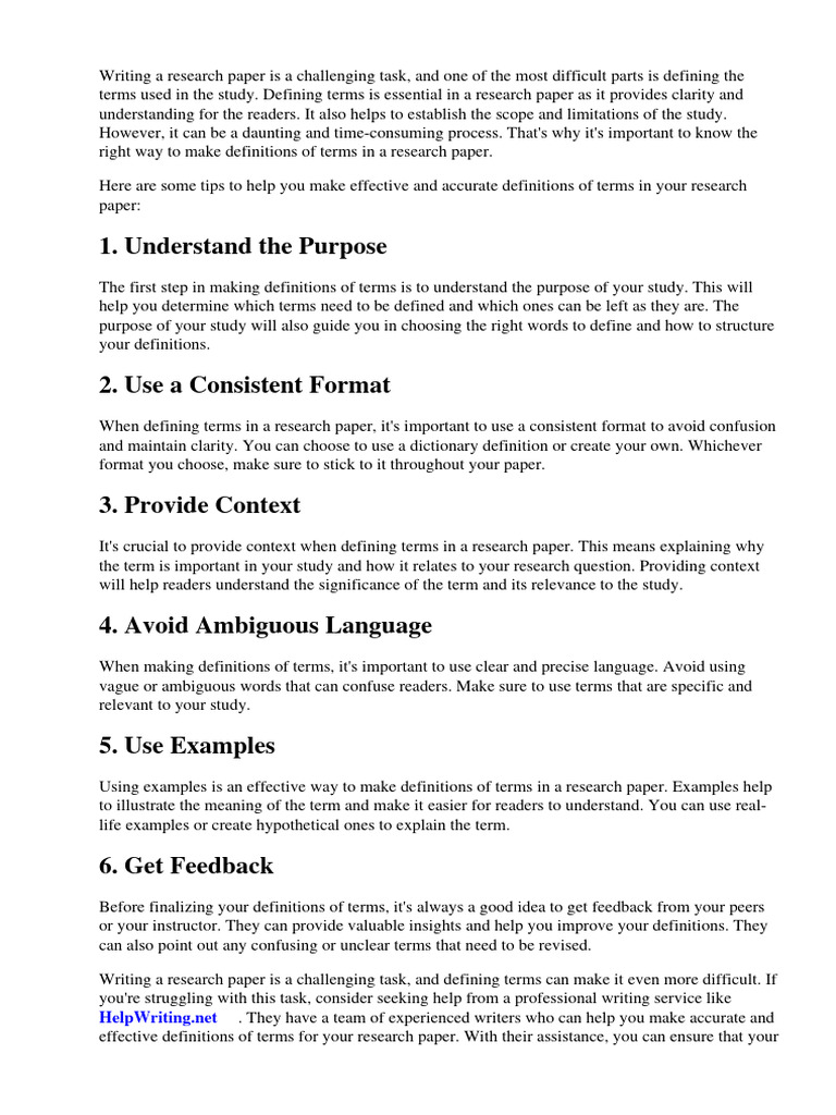 How to make definition of terms in a research paper pdf sampling