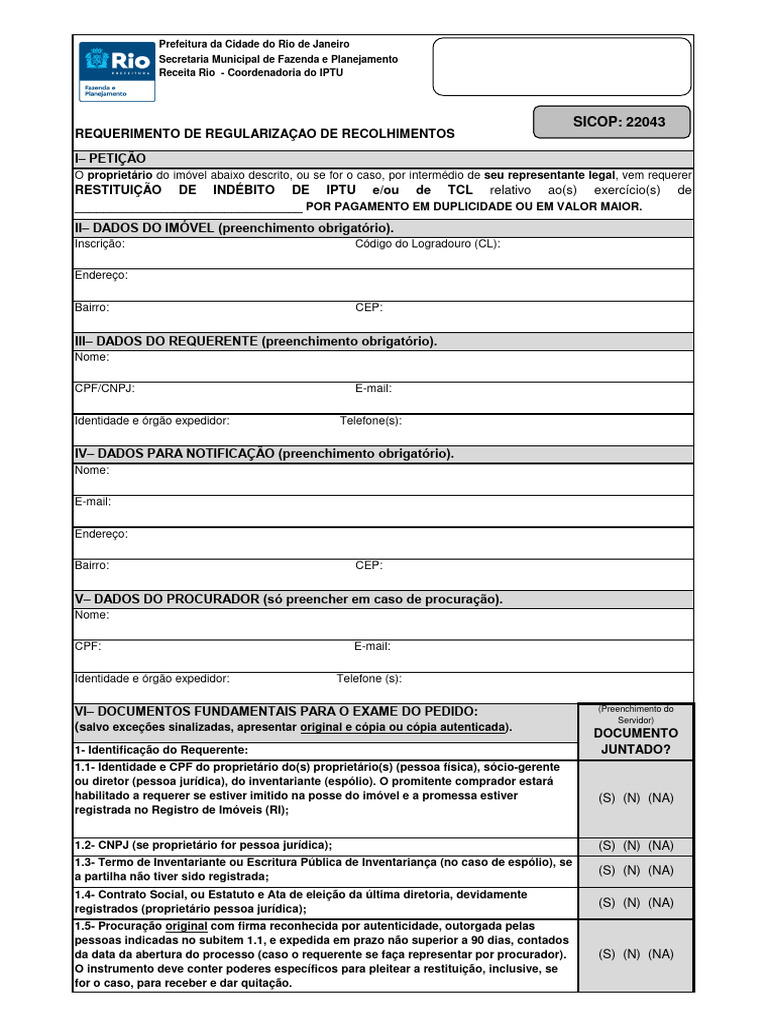 Requerimento de Restituição de IPTU Rio | PDF | Ciências Sociais | Direito