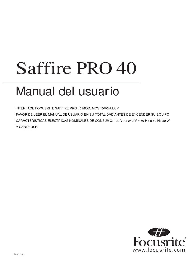 Manual del usuario Saffire PRO 40 | PDF | Altoparlante | Producción de ...
