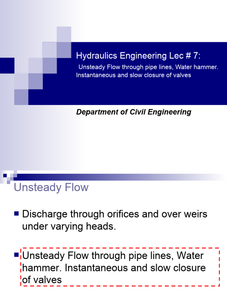 Unsteady Flow and Water Hammer in Pipelines | PDF | Fluid Mechanics ...