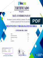 Certificado - Presupuestos y Programacion de Obras