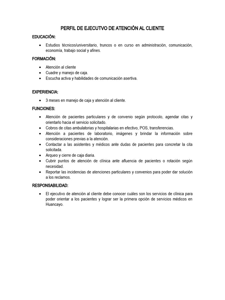 Perfil Ejecutivo de Atención al Cliente | PDF | Crecimiento personal y ...