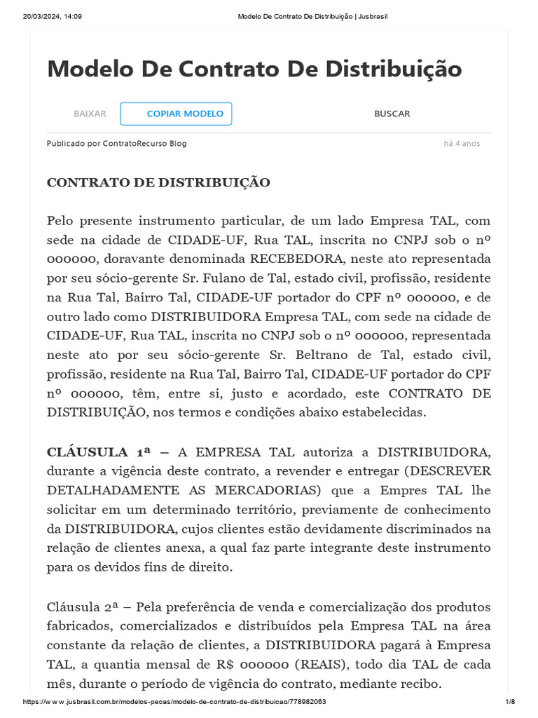 Modelo De Contrato De Distribuicao Comercial