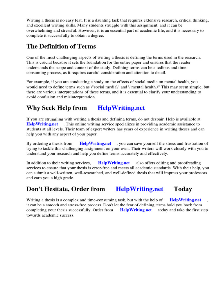 Research Paper Definition of Terms Example Download Free PDF