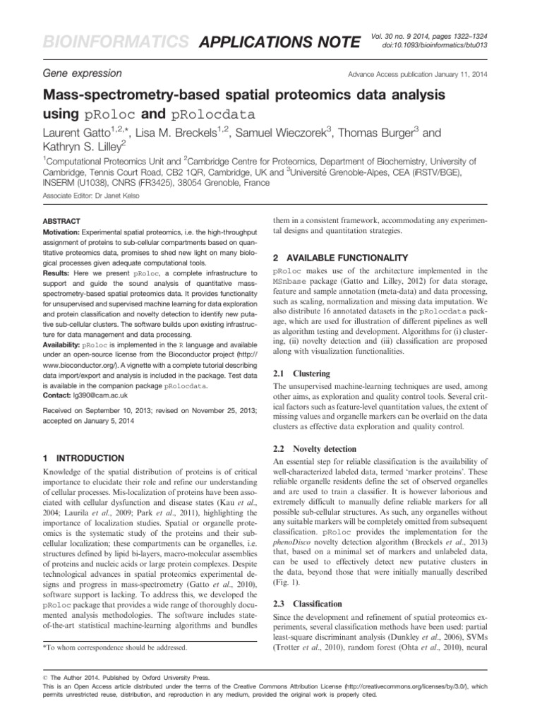 pRoloc: Spatial Proteomics Analysis Tool | PDF | Proteomics | Support ...
