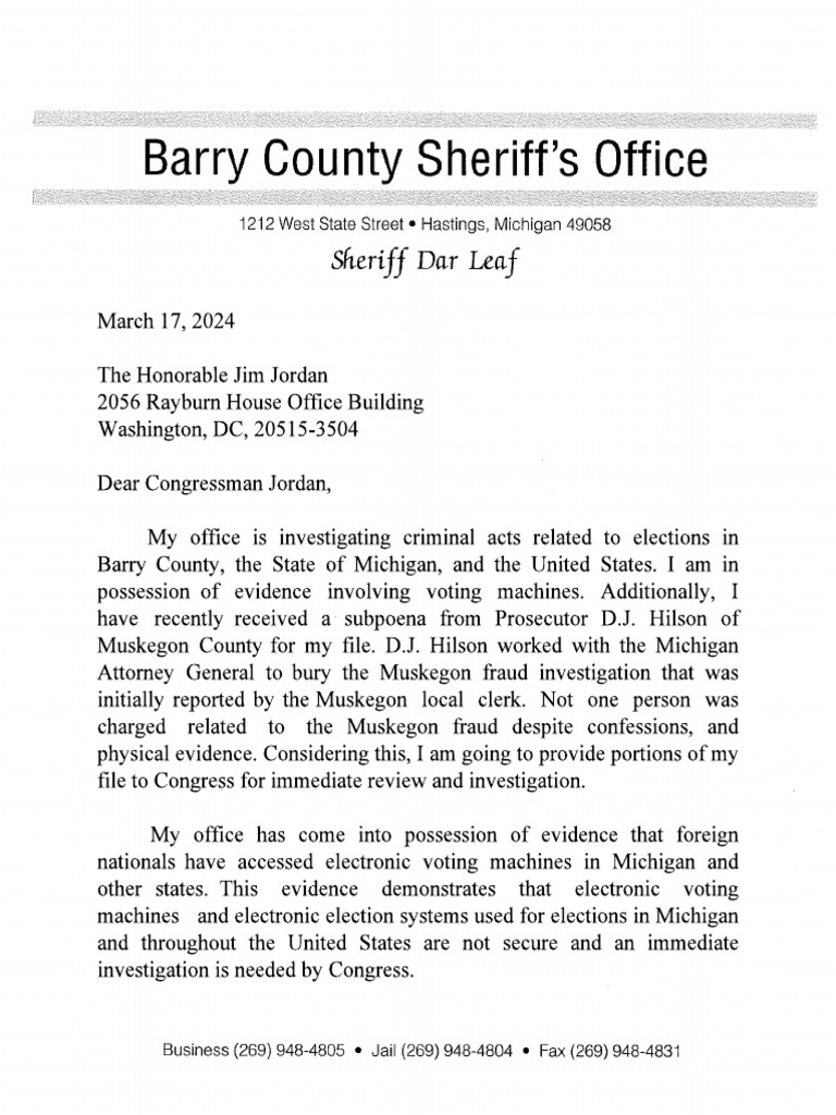 Letter To Jim Jordan 03 17 24 | PDF | Elections | Electronic Voting