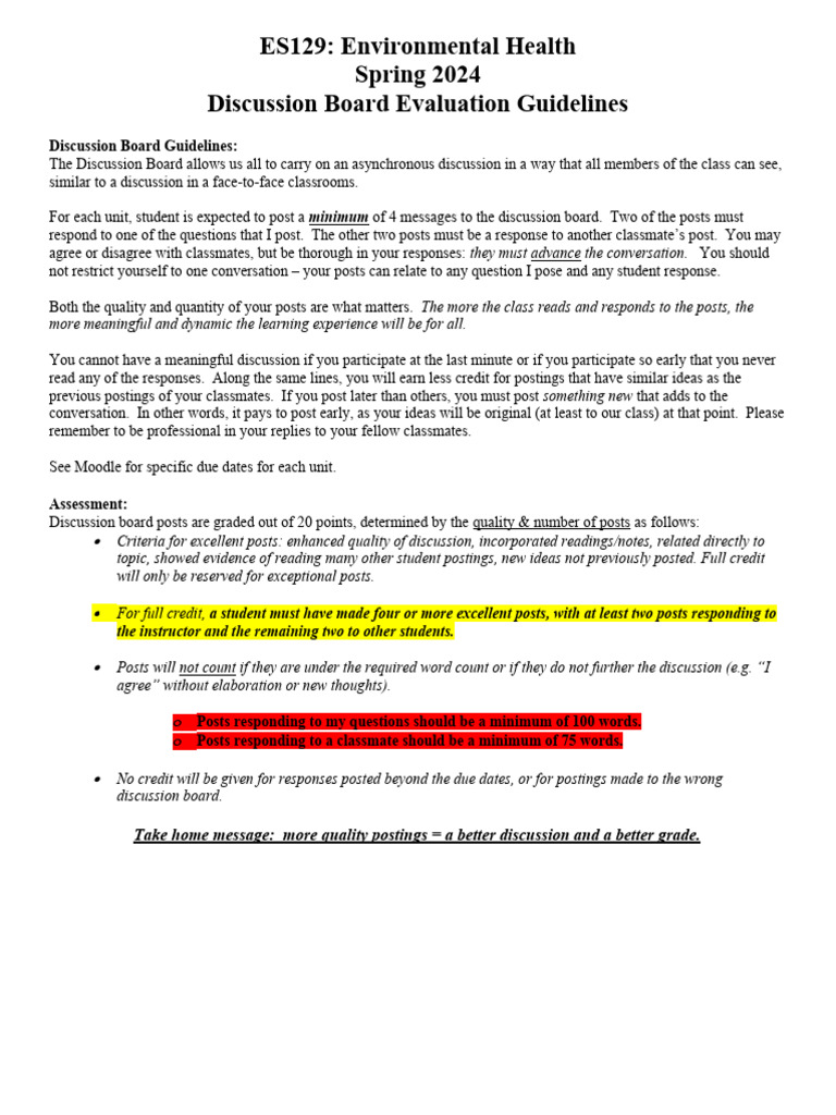 ES129 S2024 Discussion Board Guidelines Download Free PDF