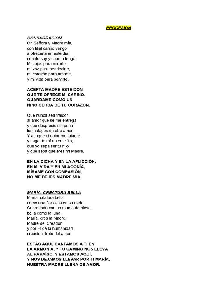 Canto a María Auxiliadora: Letra y Poesía | PDF | María, madre de Jesús ...