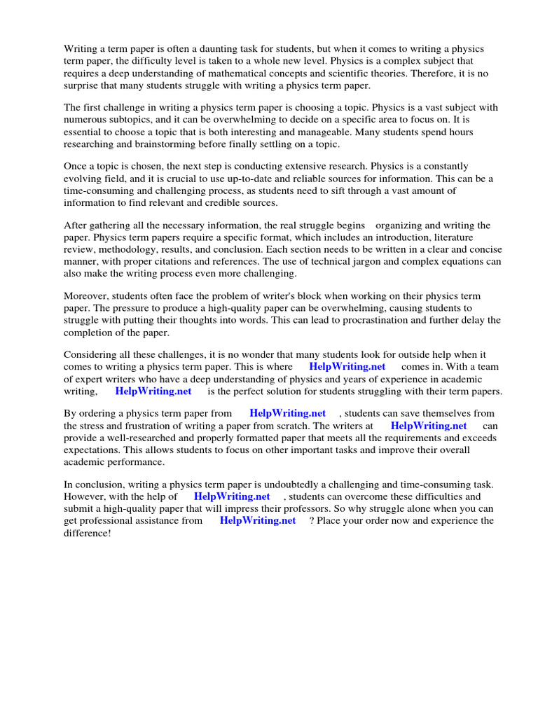 Physics Term Paper Format | PDF | Physics