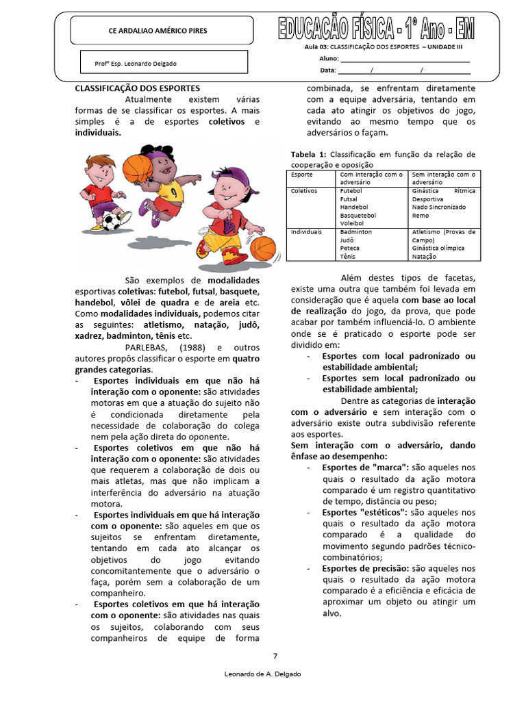 Classificação dos Esportes: Modalidades e Tipos | PDF | Pedagogia ...
