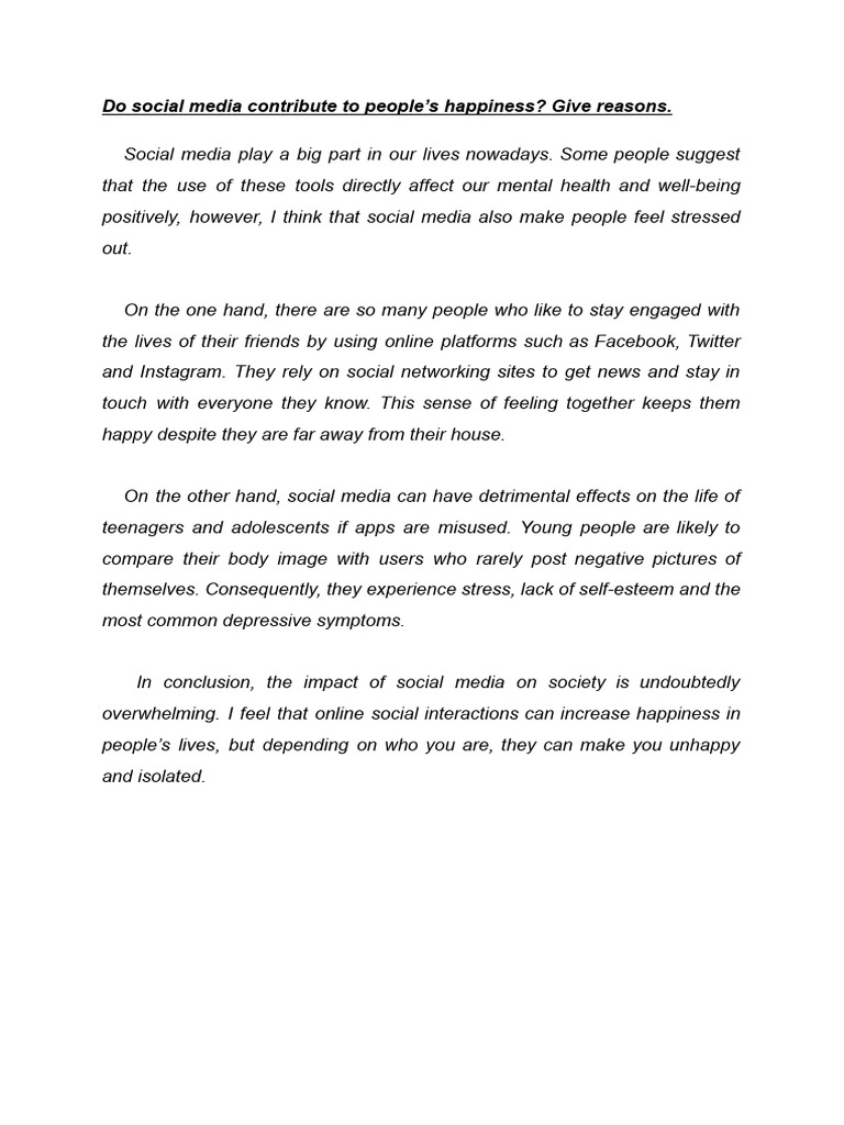 Do social media contribute to people s happiness give reasons pdf