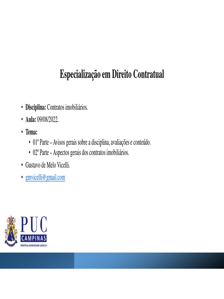 Aula 01 - Apresentação Da Disciplina e Aspectos Gerais Dos Contratos ...