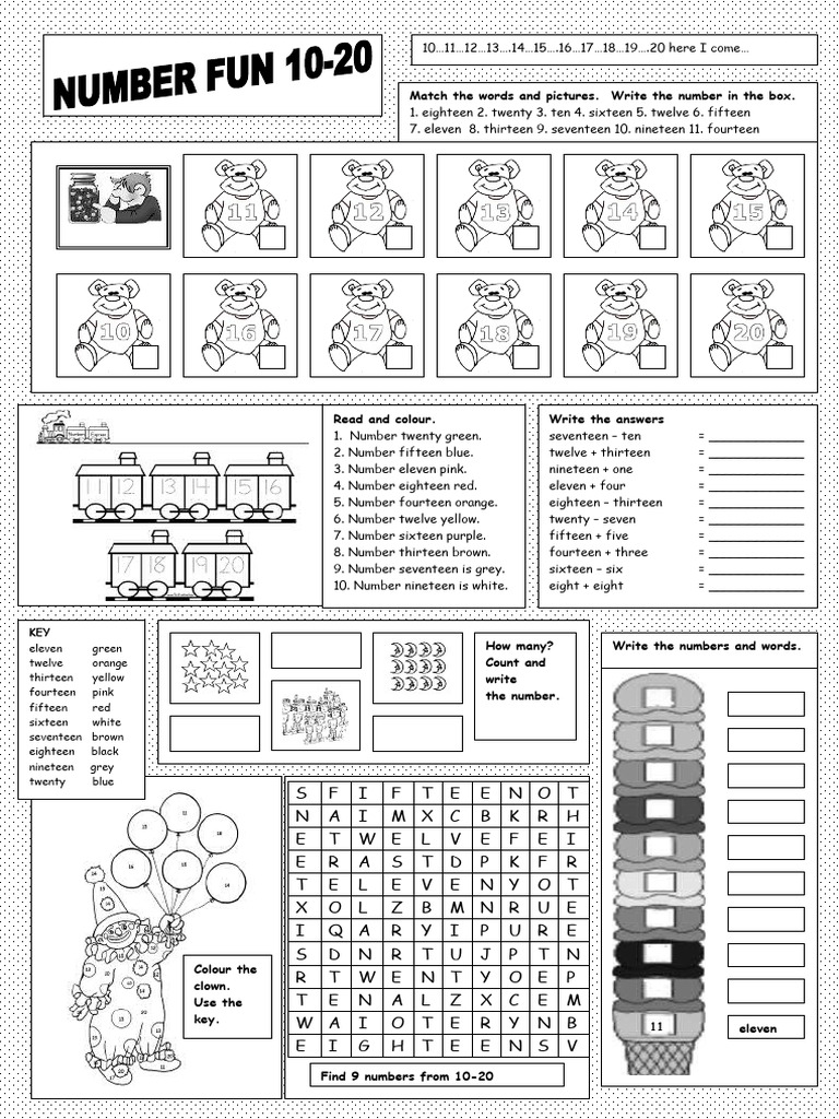Numbers 1 20 Worksheet PDF Color
