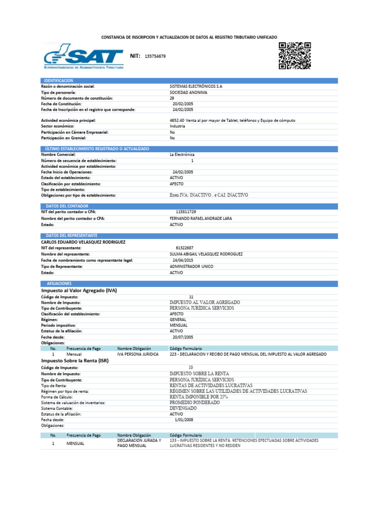 Registro Tributario Sistemas Electrónicos S.A. | PDF | Impuestos ...