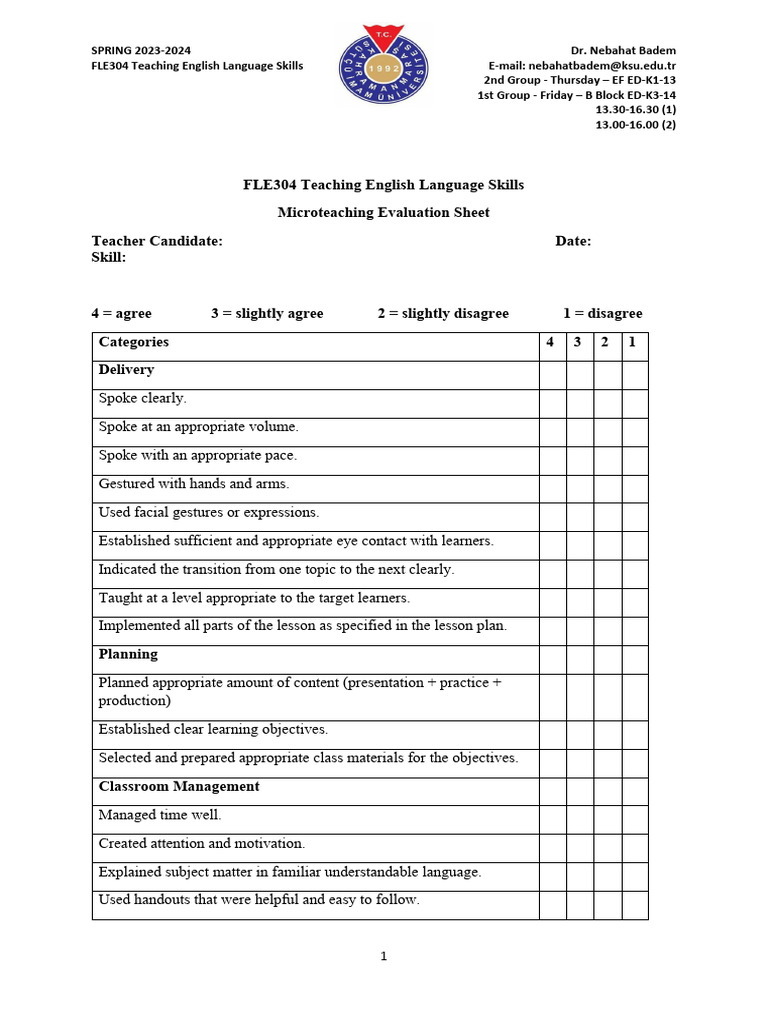 Microteaching Evaluation Sheet | PDF | Teachers | Learning
