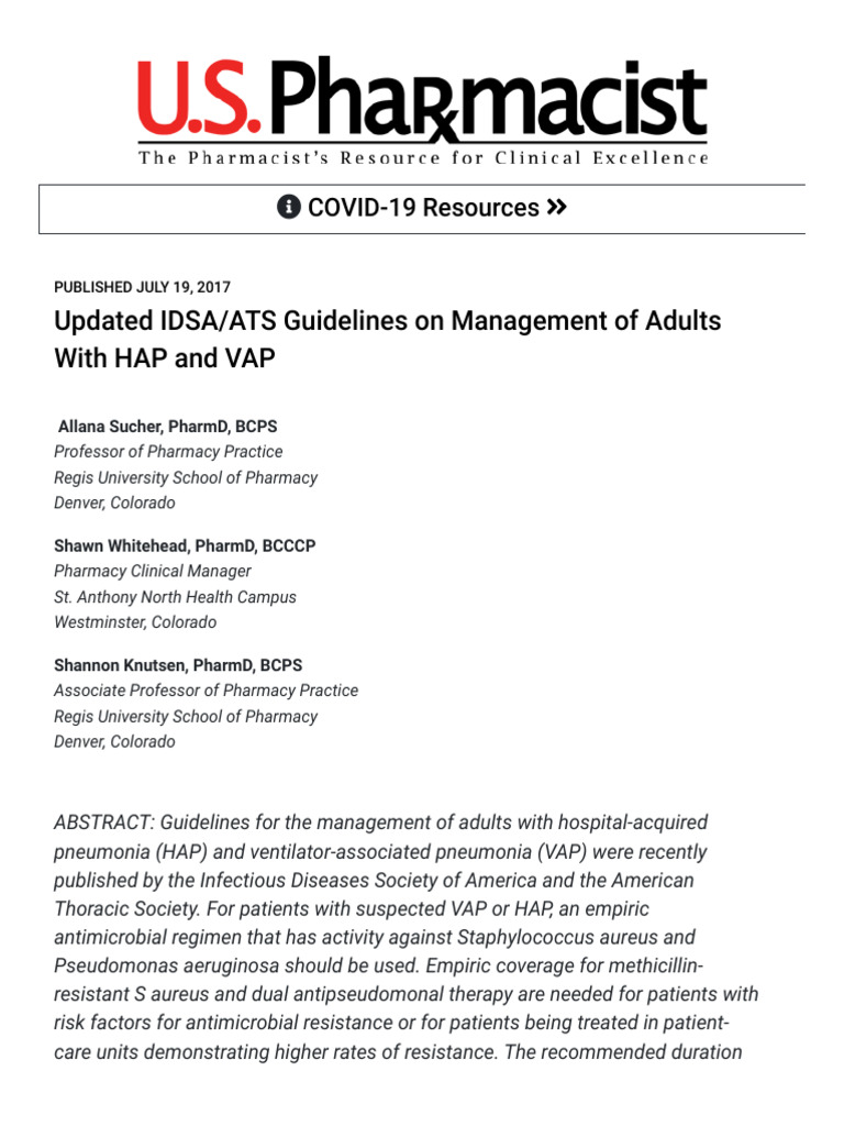 Updated IDSA ATS Guidelines On Management of Adults With HAP and