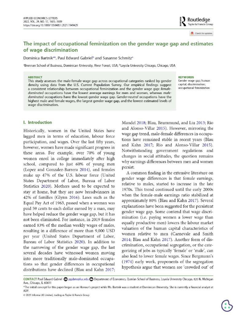 The Impact of Occupational Feminization On The Gender Wage Gap and ...