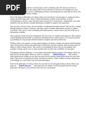 Drivers Ed Term Paper