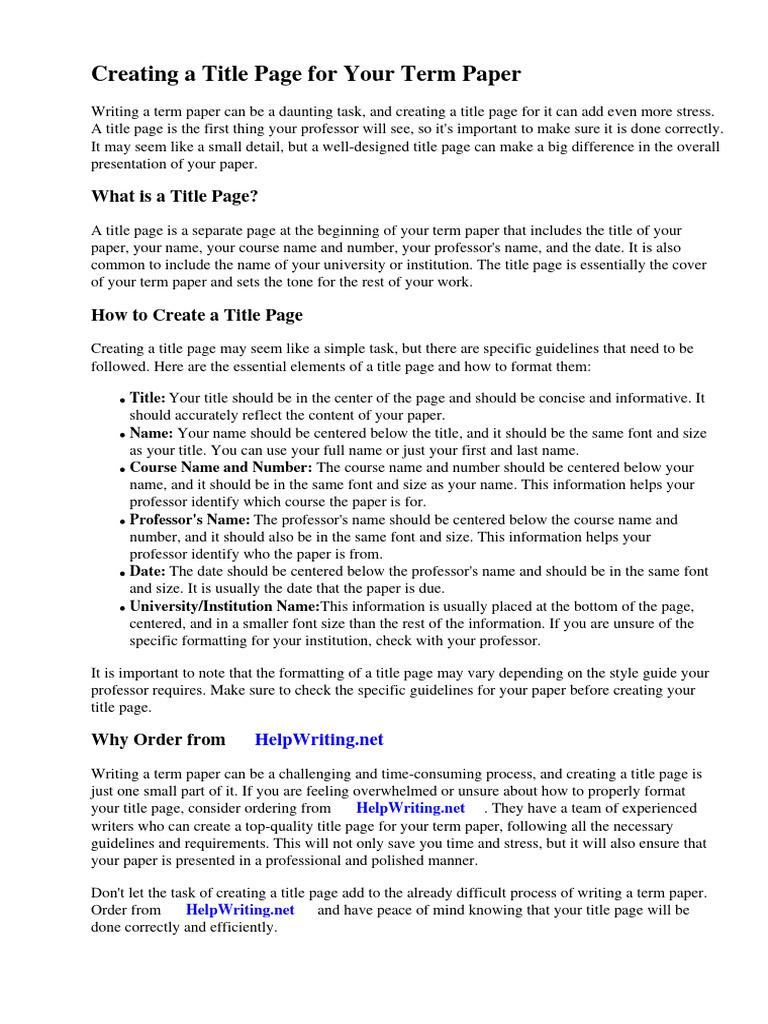 How To Create A Title Page For A Term Paper | PDF | Thesis | Essays