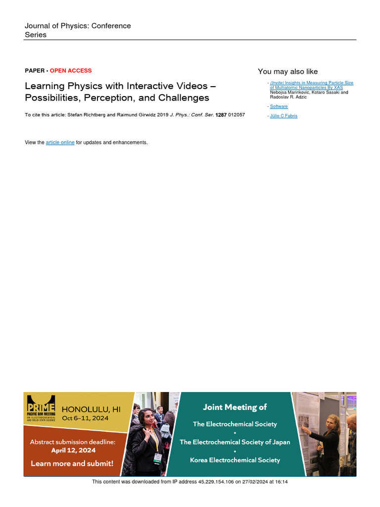Learning physics with interactive videos possibilities perception