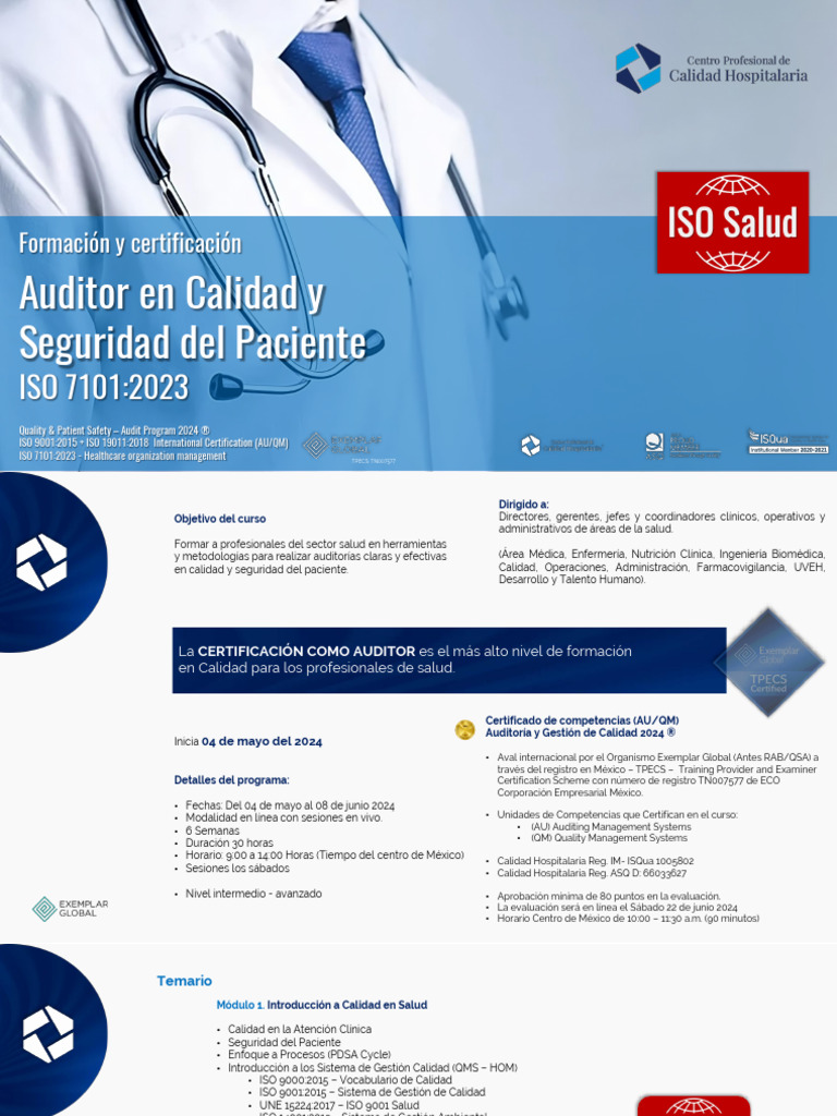 Auditor Calidad y Seguridad Del Paciente Mayo 2024 | PDF | Sistema de ...