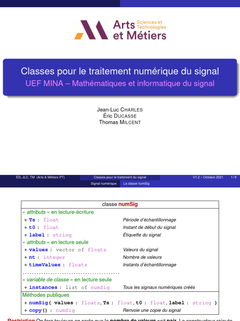 Classes pour le traitement du signal | PDF | Transformation de Fourier ...