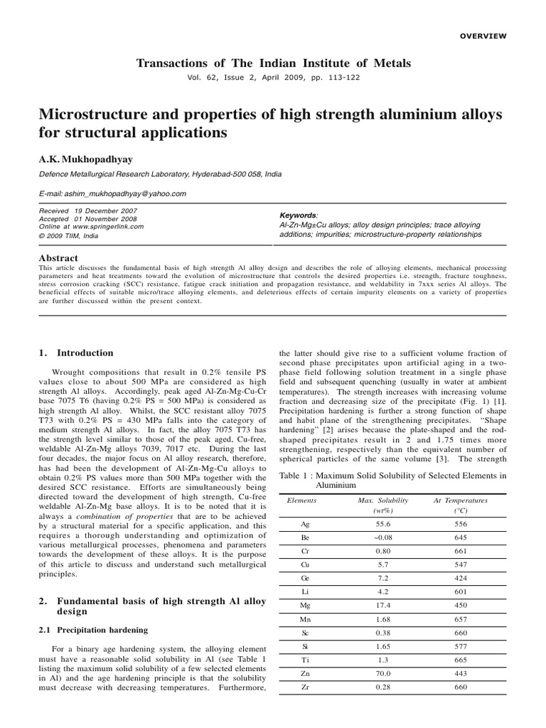 Microstructure of High Strength Al Alloys | PDF | Alloy | Heat Treating
