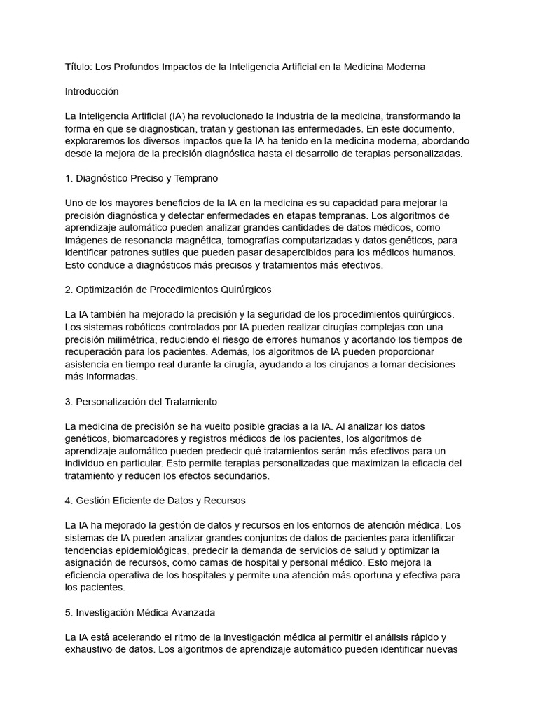 Impacto de la IA en la Medicina Moderna | PDF | Inteligencia artificial ...