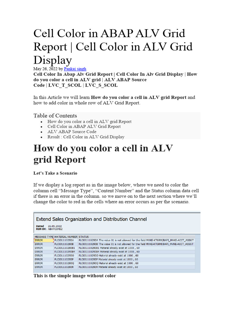 ABAP ALV Grid Cell Color Guide | PDF | Computing | Computer Programming