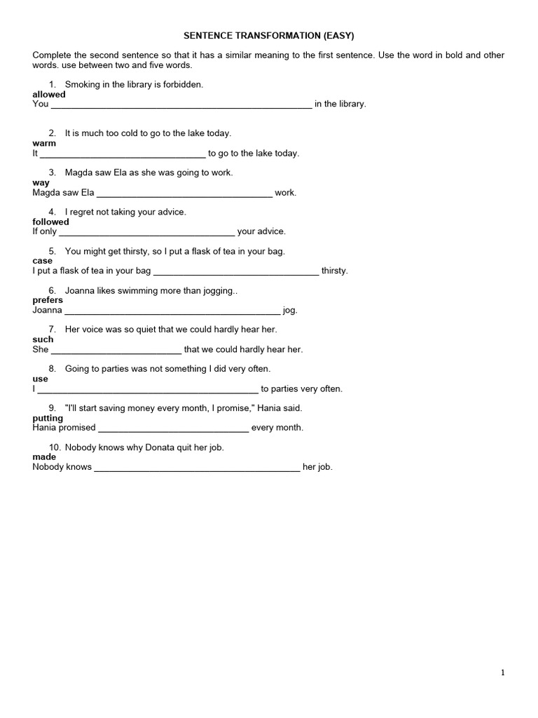 Sentence Transformation Exercises | PDF