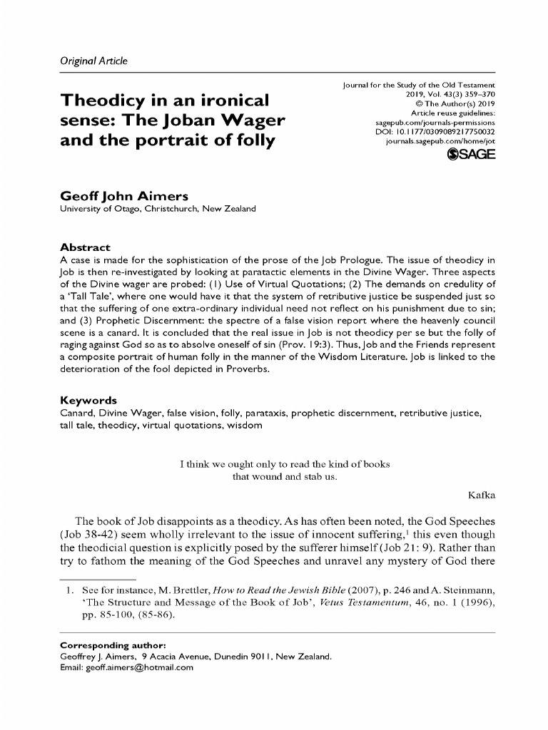 Aimers theodicy in an ironical sense the joban wager and the portrait