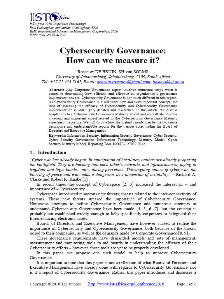 Cybersecurity Governance How To Measure It | PDF | Information Security ...