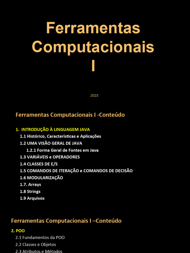 Introdução à Linguagem Java e POO | PDF | Java (linguagem de ...