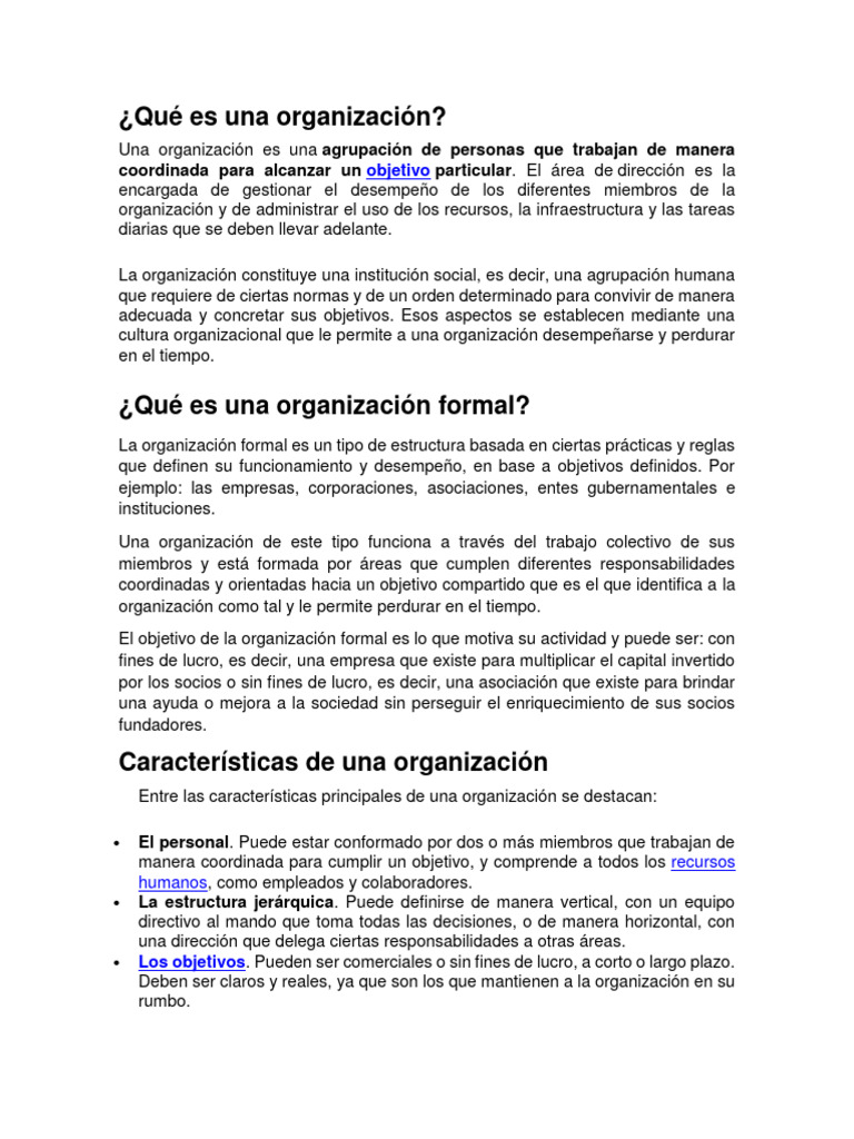 Lectura sobre la organizacion pdf business cultura organizacional