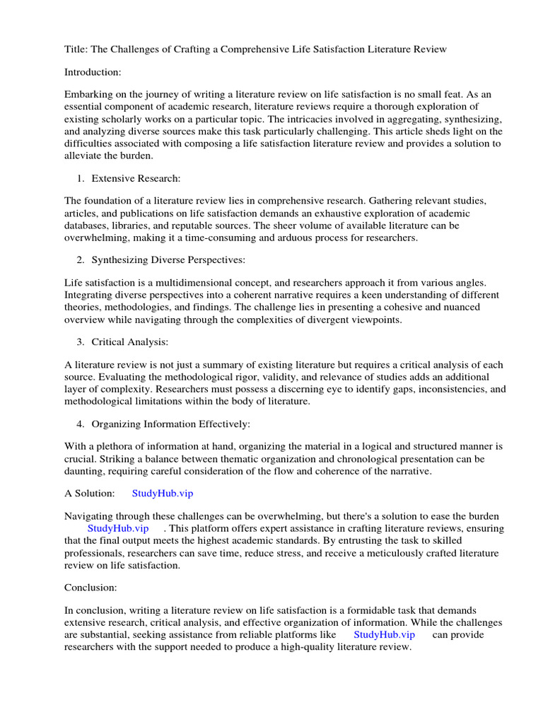Life Satisfaction Literature Review | PDF | Job Satisfaction | Psychology