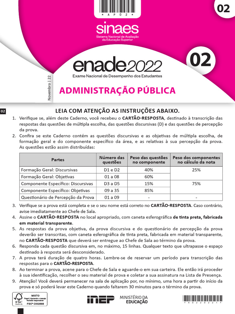 Prova ENADE 2022: Administração Pública | PDF | Violência | Brasil
