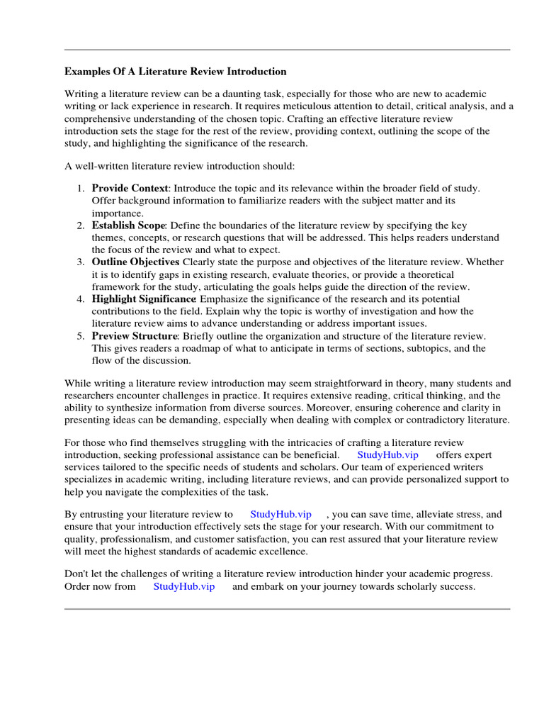 Examples of A Literature Review Introduction | PDF | Essays ...