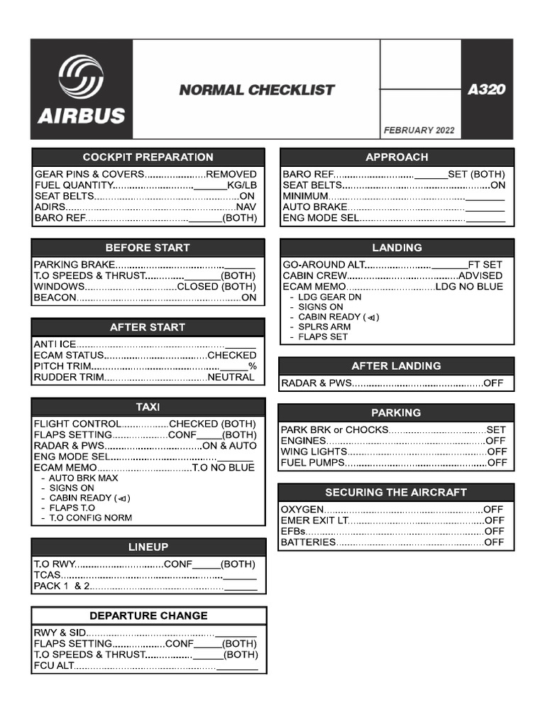 A320 Checklist Overview | PDF | Airbus | Aviation